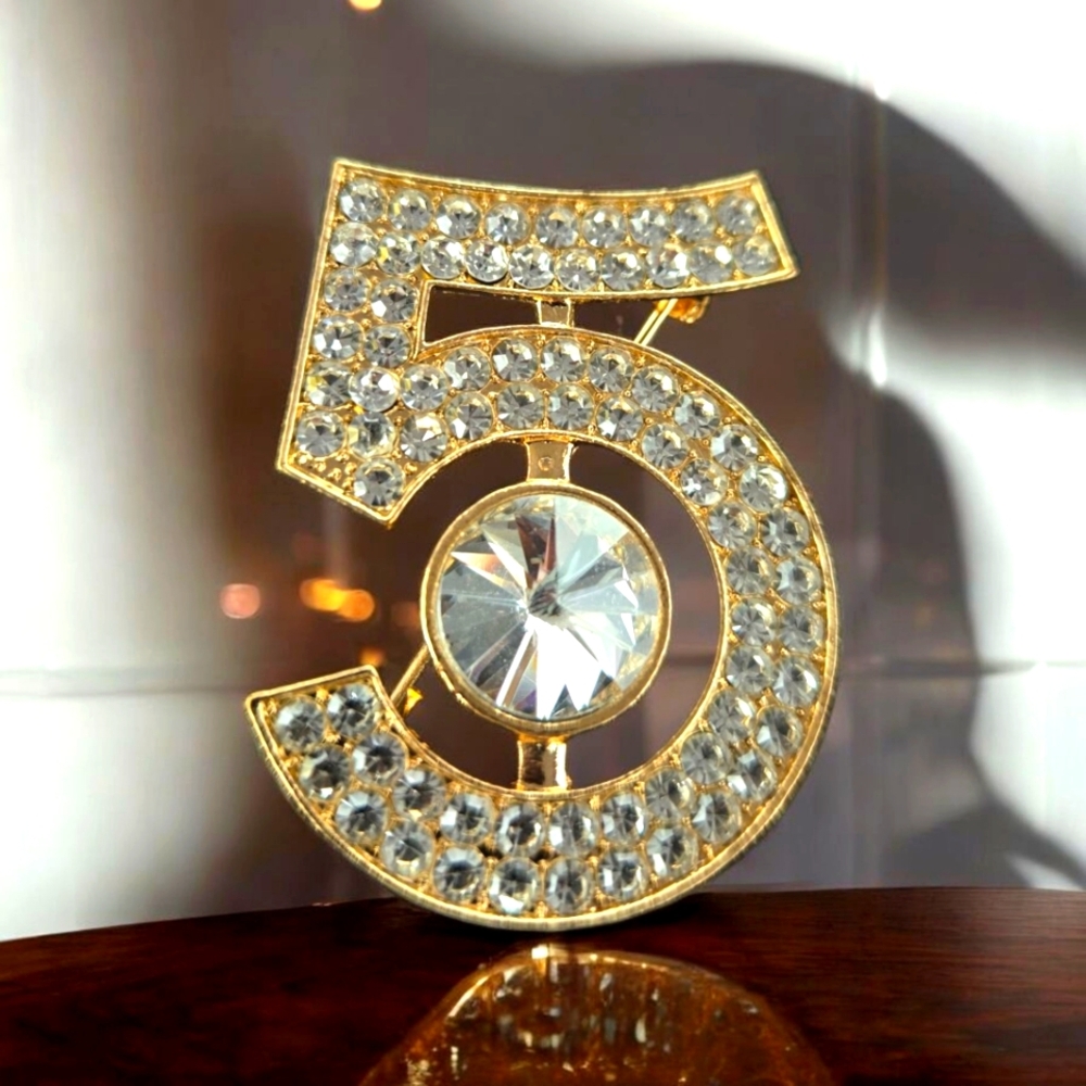 Elegant Gold and Silver Crystal Brooch